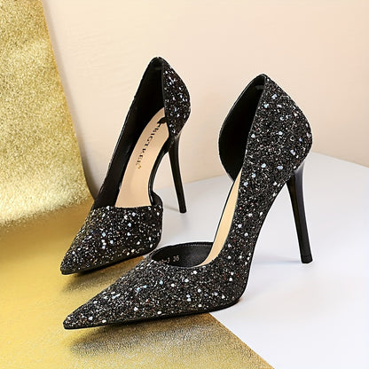 Women's Glitter Design Sexy Banquet High Heels, Elegant Point Toe Dress Pumps, Fashion Slip On Party Heels