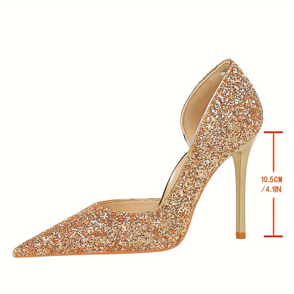 Women's Glitter Design Sexy Banquet High Heels, Elegant Point Toe Dress Pumps, Fashion Slip On Party Heels