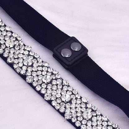 Women's Elegant Rhinestone Studded Elastic Belt for Dresses - Versatile Stretch Waistband for Daily, Beach, Night Out, Weekend, Festive, Party, and Commuter Styles