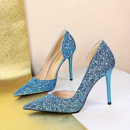 Women's Glitter Design Sexy Banquet High Heels, Elegant Point Toe Dress Pumps, Fashion Slip On Party Heels