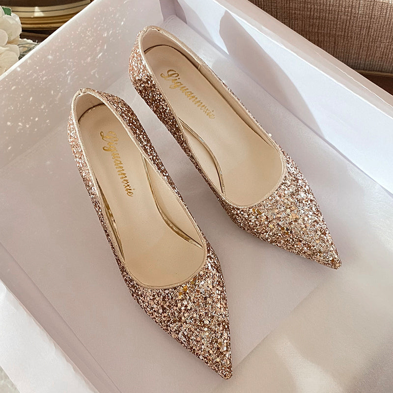 Women's Pointed Toe Stiletto Heel Pumps, Sequins Decor Dress Shoes, Party & Wedding Dress carnival Shoes & Music Festival