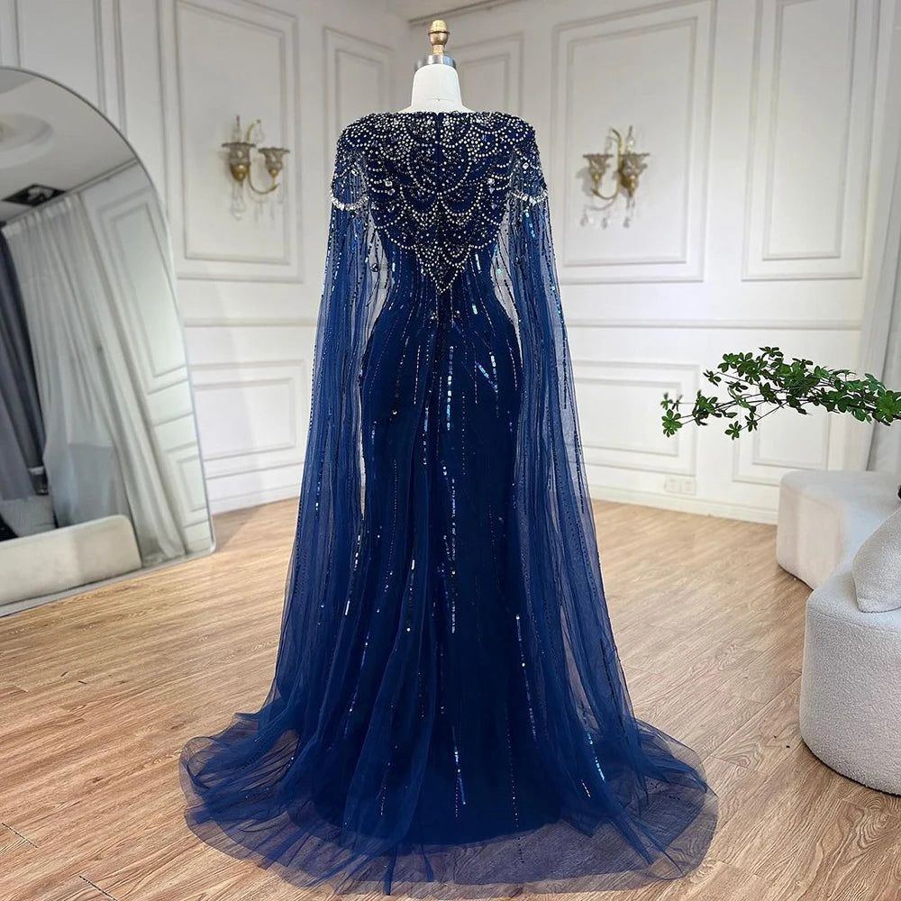 Serene Hill Turquoise Mermaid Evening Dresses Gowns 2024 with Beaded  With Cape for Women's Wedding Party LA72168A