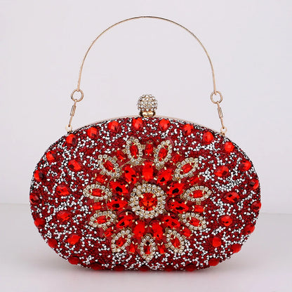 Clutch Feminina Circular com Flores e Diamantes - Bolsa de Festa com Alça