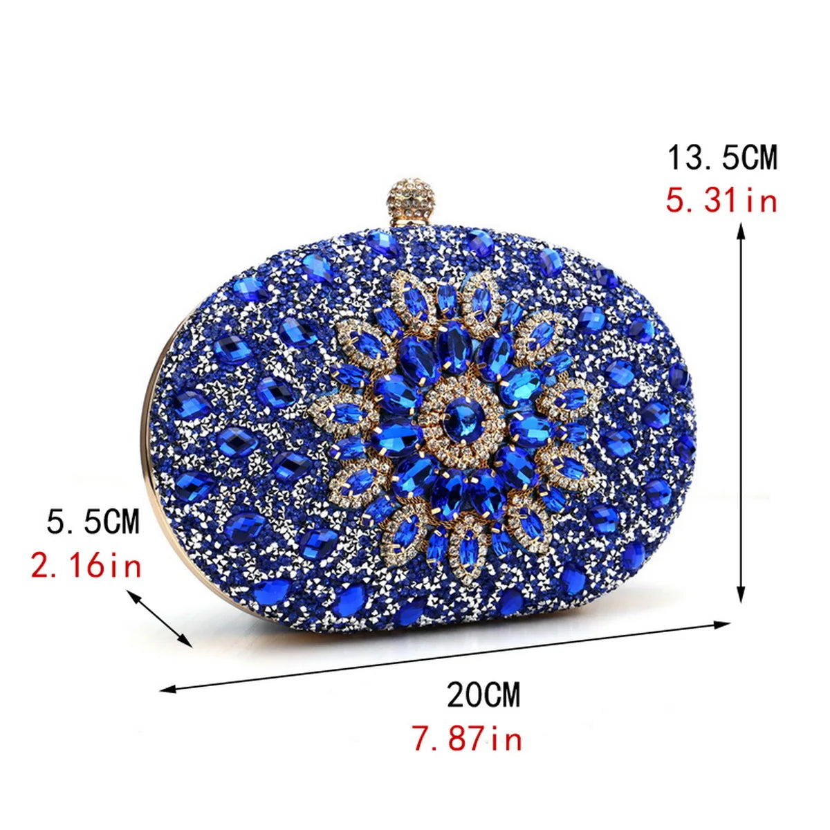 Clutch Feminina Circular com Flores e Diamantes - Bolsa de Festa com Alça