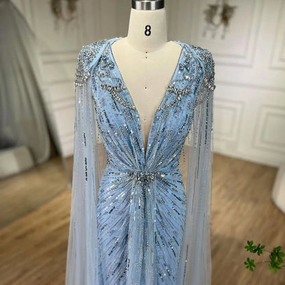 Serene Hill Turquoise Mermaid Evening Dresses Gowns 2024 with Beaded  With Cape for Women's Wedding Party LA72168A