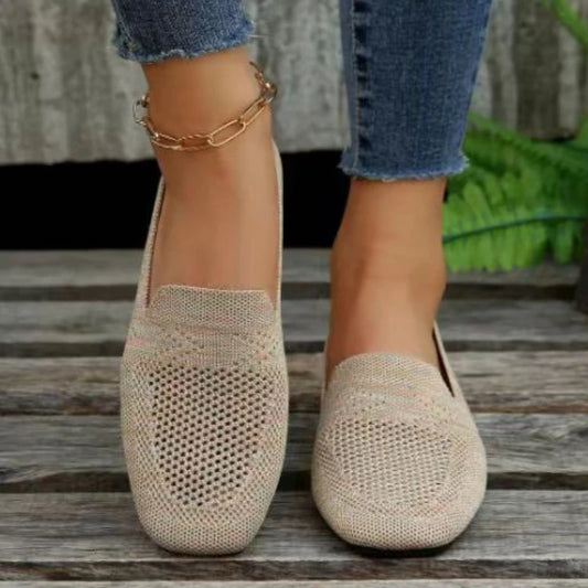 Mocassim Feminino Confortável com Bico Quadrado e Malha