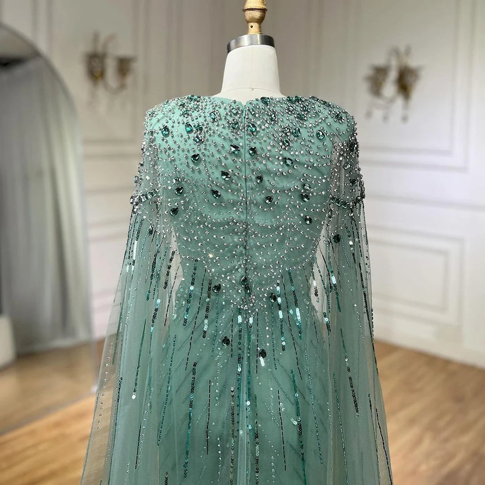 Serene Hill Turquoise Mermaid Evening Dresses Gowns 2024 with Beaded  With Cape for Women's Wedding Party LA72168A