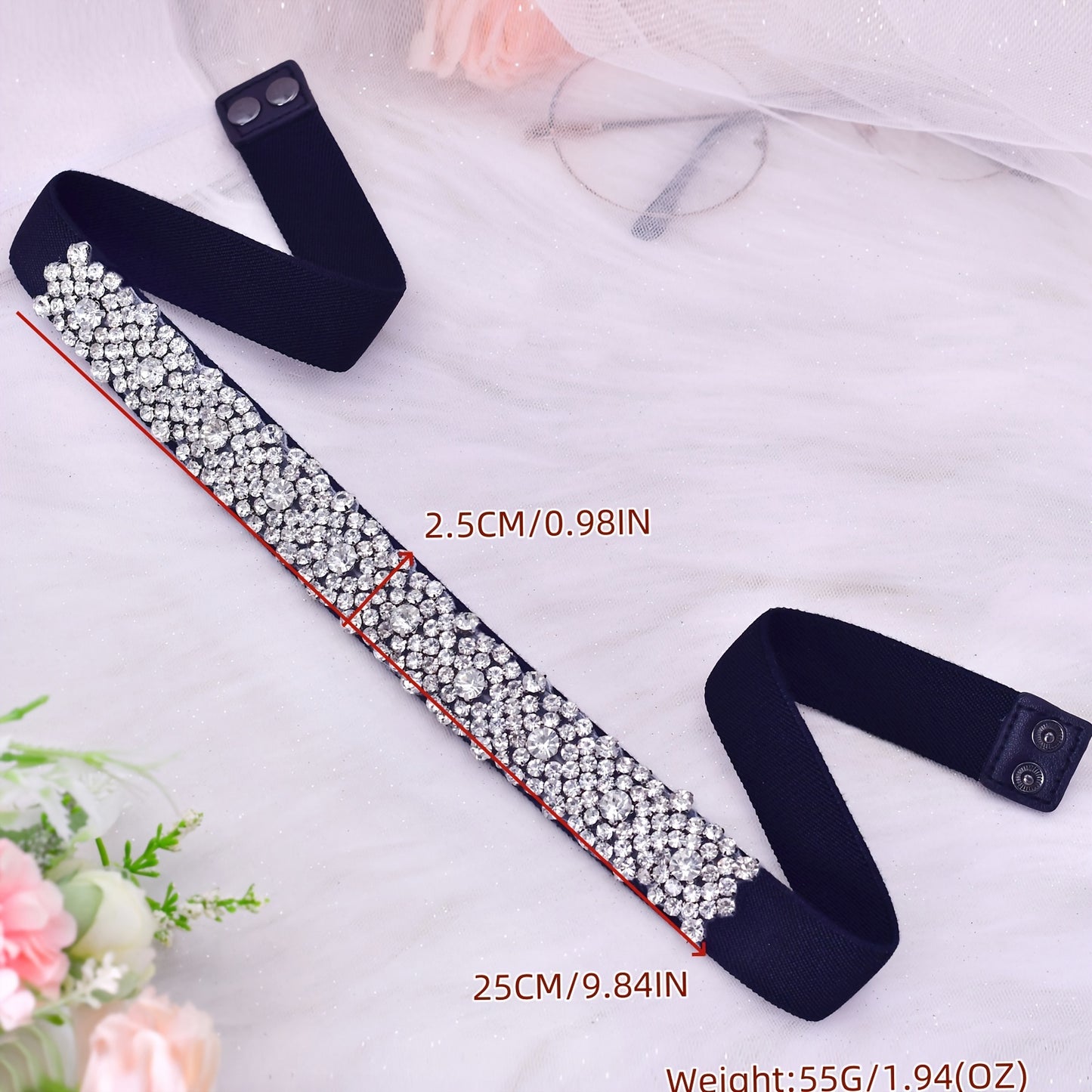 Women's Elegant Rhinestone Studded Elastic Belt for Dresses - Versatile Stretch Waistband for Daily, Beach, Night Out, Weekend, Festive, Party, and Commuter Styles