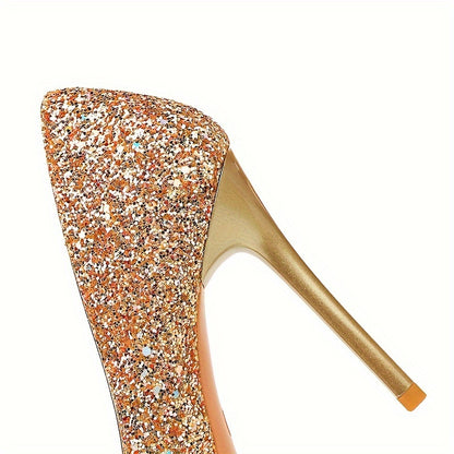 Women's Glitter Design Sexy Banquet High Heels, Elegant Point Toe Dress Pumps, Fashion Slip On Party Heels