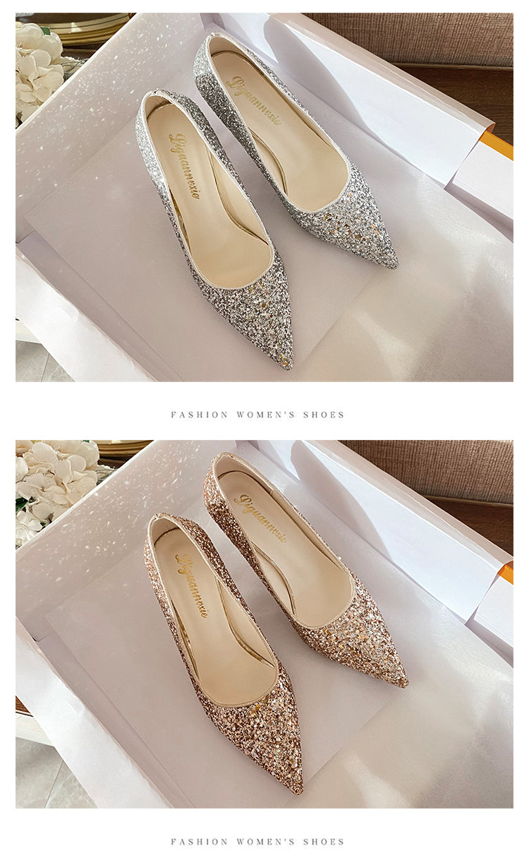 Women's Pointed Toe Stiletto Heel Pumps, Sequins Decor Dress Shoes, Party & Wedding Dress carnival Shoes & Music Festival