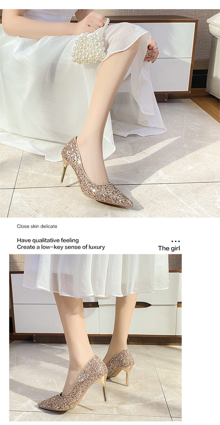 Women's Pointed Toe Stiletto Heel Pumps, Sequins Decor Dress Shoes, Party & Wedding Dress carnival Shoes & Music Festival