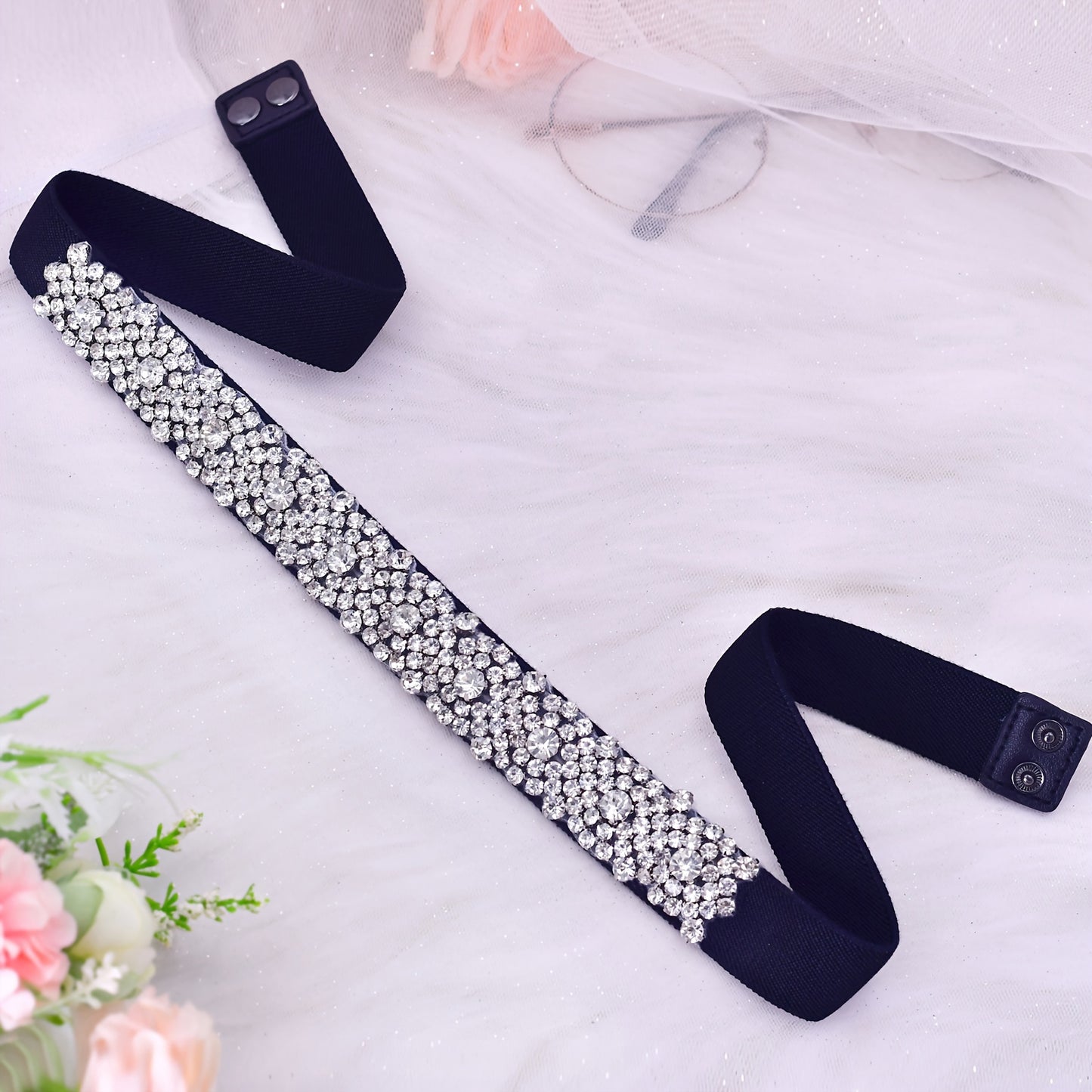 Women's Elegant Rhinestone Studded Elastic Belt for Dresses - Versatile Stretch Waistband for Daily, Beach, Night Out, Weekend, Festive, Party, and Commuter Styles