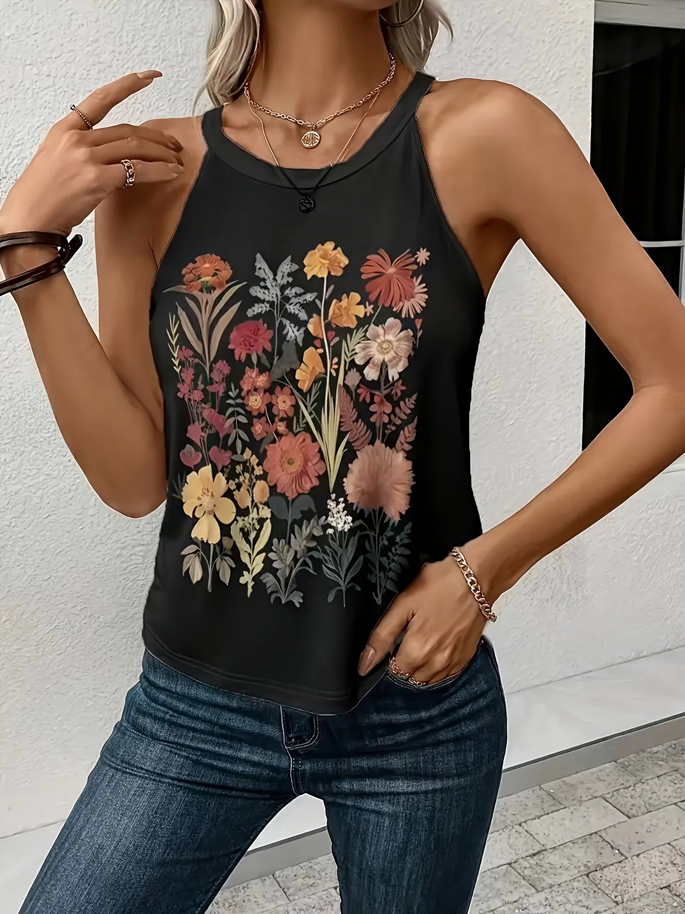 Regata Feminina Floral com Gola Redonda - Estilo Elegante